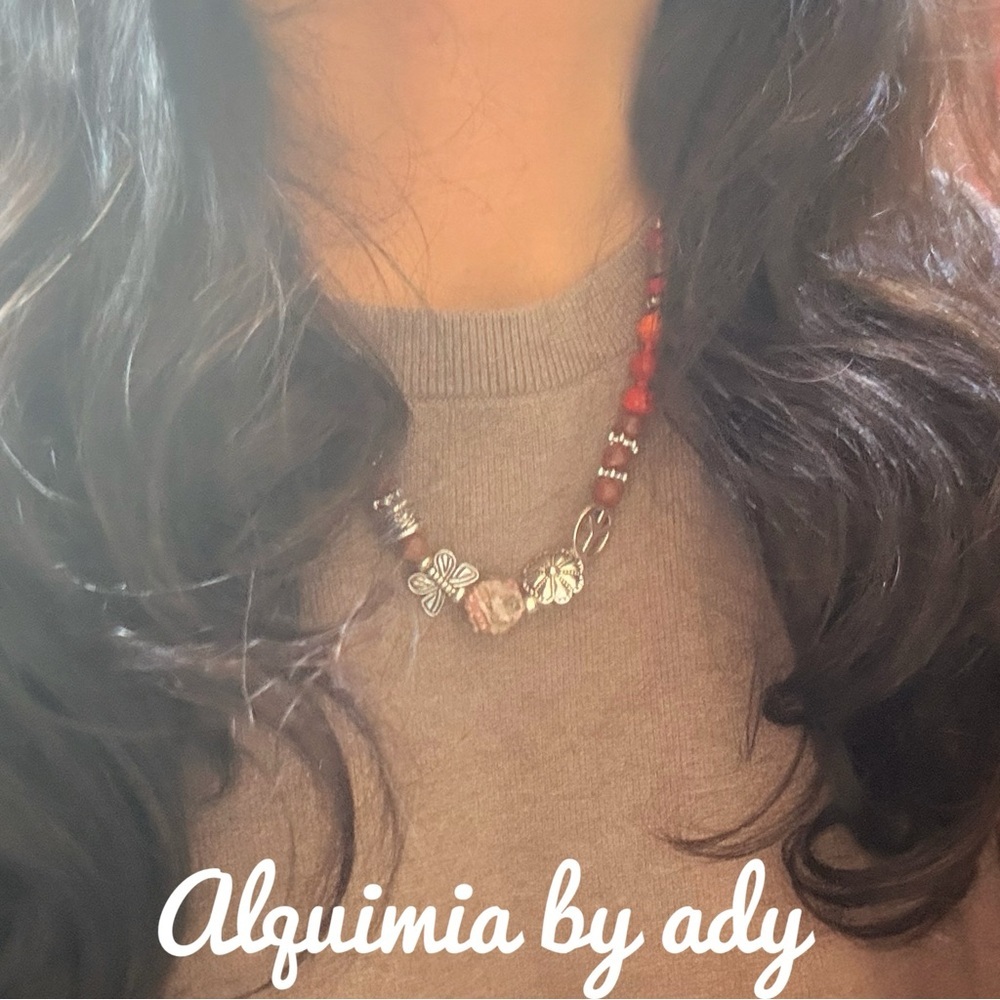 DOPAMINE +Vibrant Red jasper and Silver Necklace - Picture 5 of 8